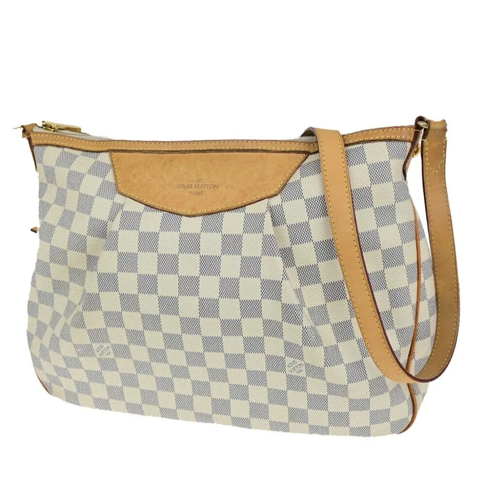 LOUIS VUITTON Siracusa MM Shoulder Bag Damier Azur Leather White N41112 95YG780
